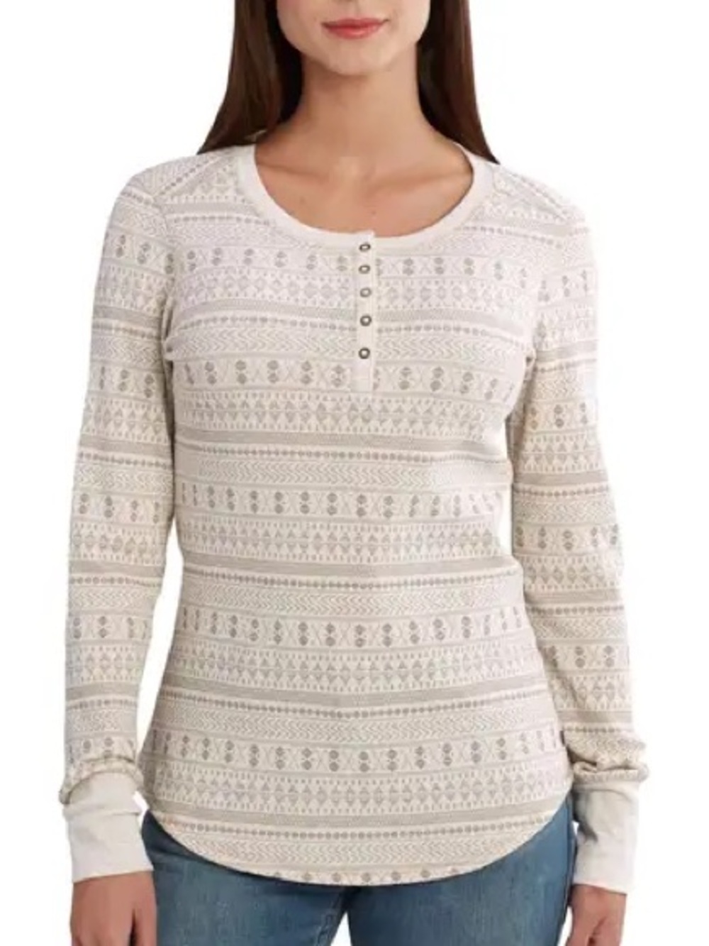 Carhartt Meadow Printed Henley for Women Size XS Warm Oatmeal Heather